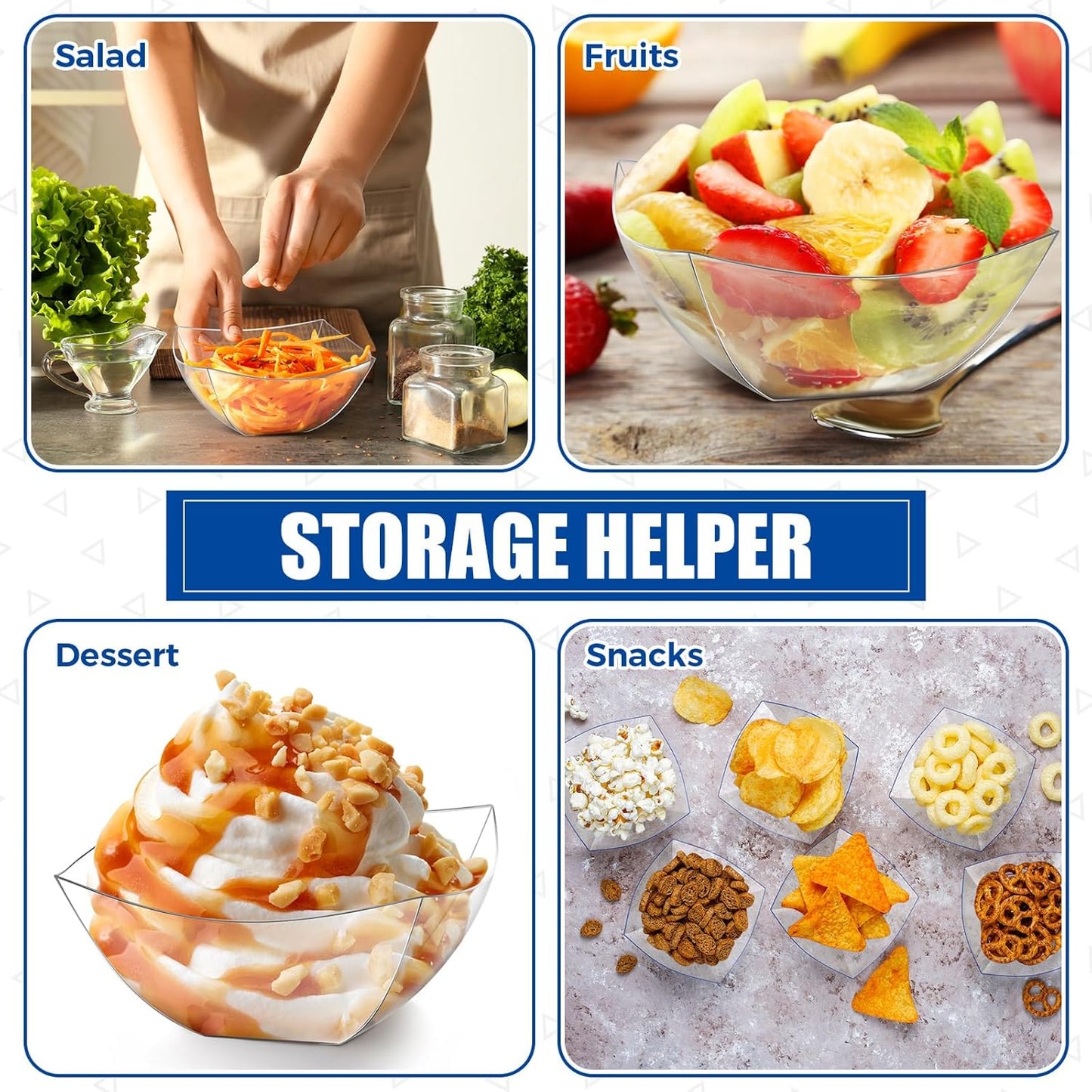 Tanlade 50 Pcs Square Plastic Serving Bowls Disposable Snack Salad Bowl Small Party Candy Bar Containers Taco Bar Serving Dishes for Buffet Chips Fruit(Clear,8 oz)