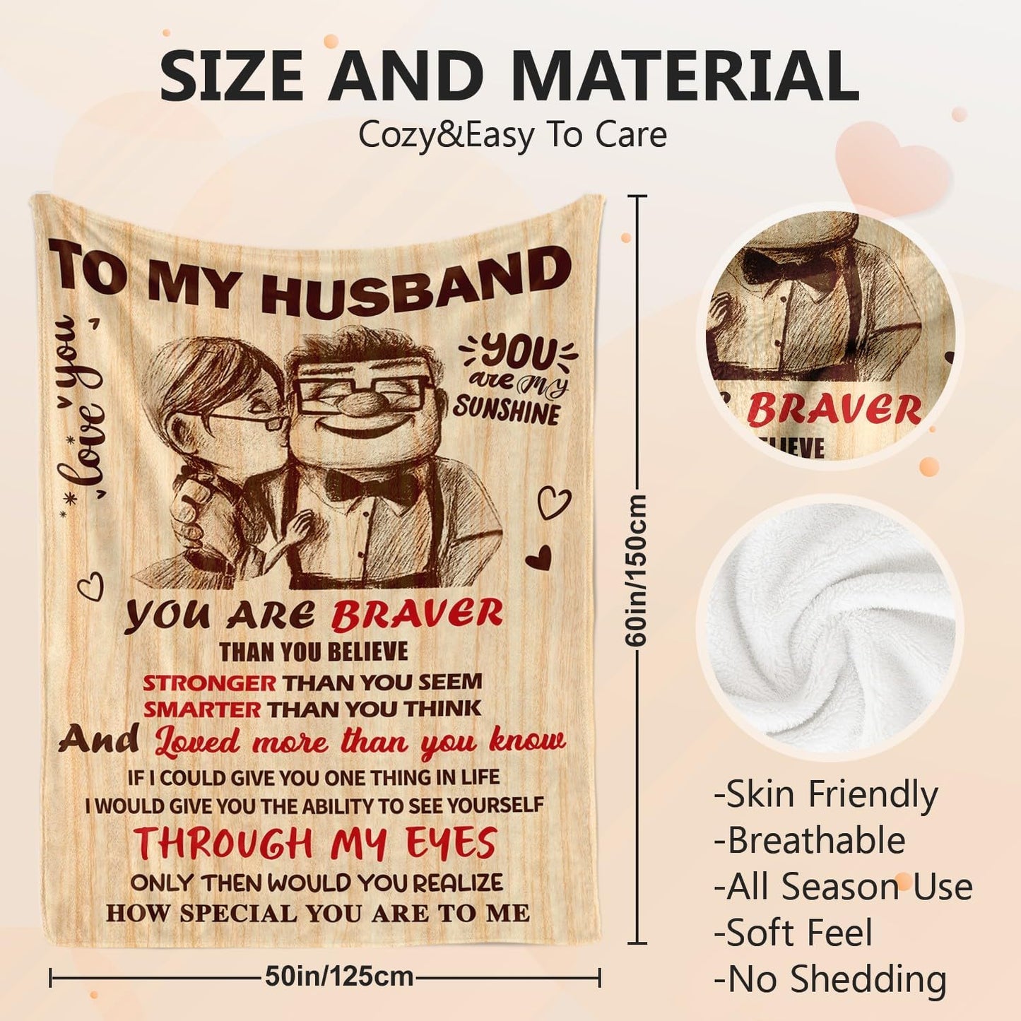 Gifts for Husband Christmas - Husband Birthday Gift from Wife - Anniversary Wedding Gifts for Men Him Husbands - Romantic I Love You & Valentines Day Gifts for Him - To My Husbands Blanket 50"x60"