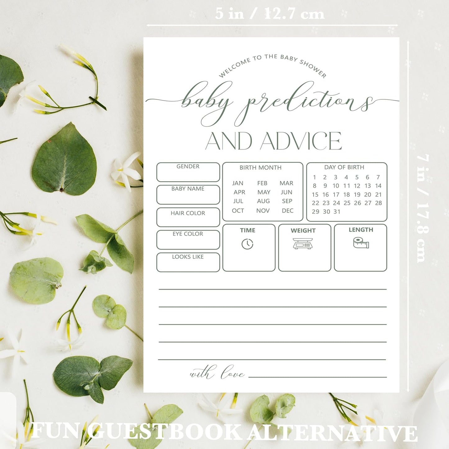 Advice For New Parents Baby Shower, Baby Predictions & Advice Cards For Baby Shower Games Activities, Wishes for Baby, 25 Double-Sided Thick Cards – Minimalist Green A07