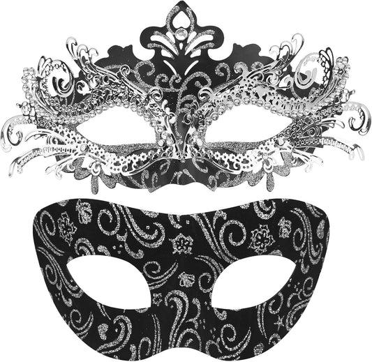 SIQUK Couple Masquerade Masks Metal Venetian Party Mask Halloween Costume Mask Mardi Gras Mask for Couples Women and Men