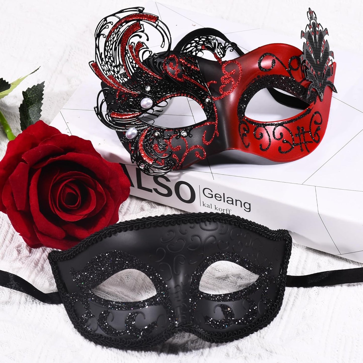 SIQUK Couple Masquerade Masks Metal Venetian Party Mask Halloween Costume Mask Mardi Gras Mask for Couples Women and Men