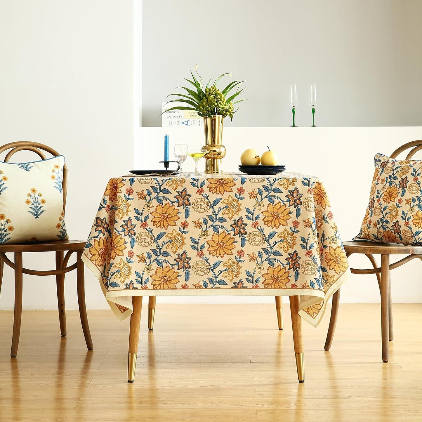 ISAENNE Designer Bohemian Floral Rectangular Tablecloth,Linen Colorful Table Cloth,Wrinkle Resistant Decor Tablecloths for Dining Thanksgiving Kitchen Party Christmas,55"*79"-Estevan B