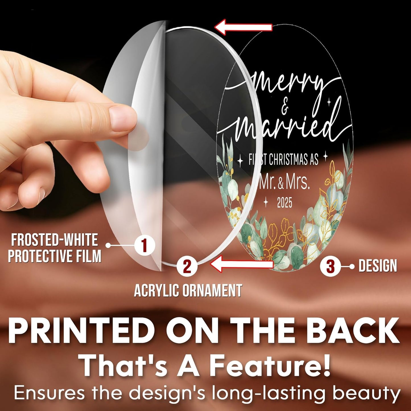 HEXMOZ First Christmas Married Ornament 2025 - Wedding Gifts for Couples 2025 - Just Married, Mr and Mrs Gifts for Newlyweds - Bridal Shower Gift for Bride - Acrylic Wedding Ornament