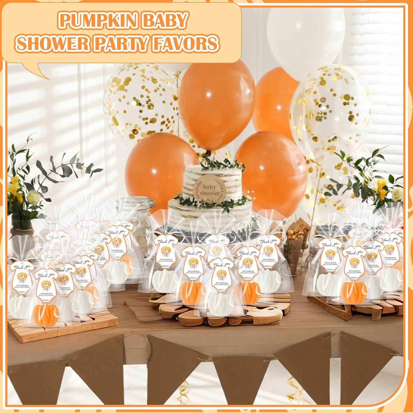 48 Sets Thanksgiving Pumpkin Soap Baby Shower Favor Thanksgiving Bridal Shower Favors Mini Pumpkin Soap Thanks Card Gift Bag with Ribbon for Autumn Guest Wedding Party Decor Gifts(White and Orange)