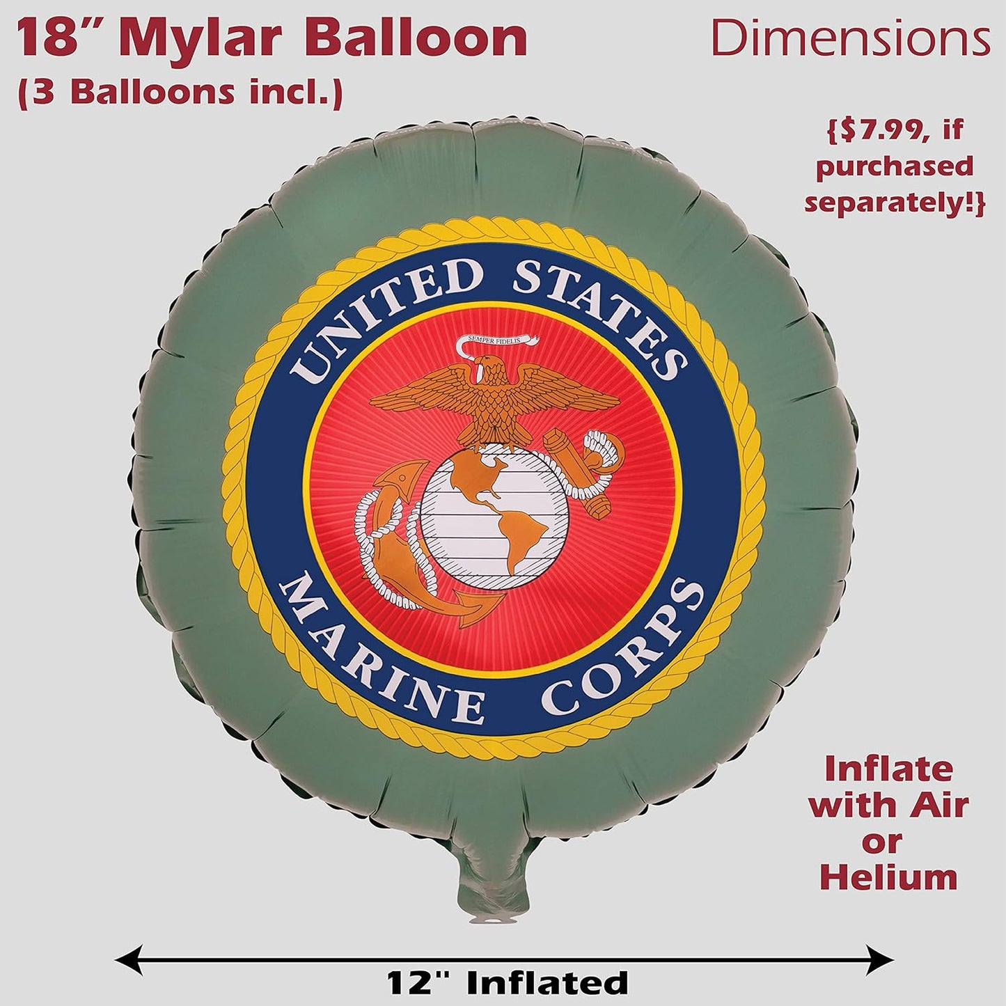 Havercamp Officially Licensed US Marine Corps Mylar Balloons 6 Pack Camo & Seal Party Decorations for Marine Corps Birthday (by Havercamp)