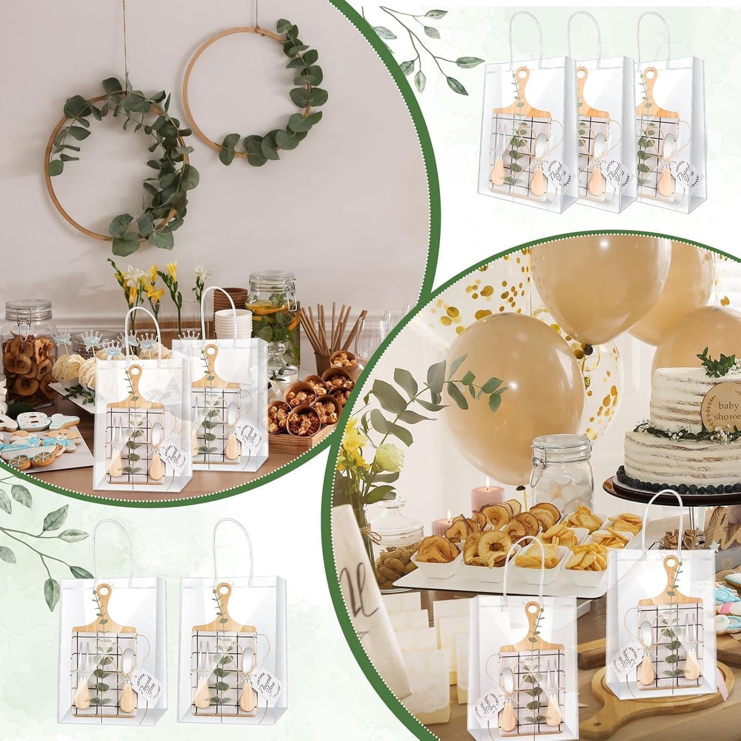 6 Sets Baby Shower Prizes for Game Player for Baby Shower Winners Wedding Bridal Favors with Bamboo Cheese Board Bamboo Spoon Placemats Artificial Eucalyptus Stems Tags Bags for Wedding Bridal Favors