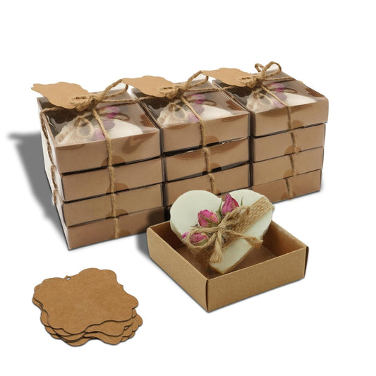Heart Shaped Soap Favors, 12 Set, Handmade Soaps with Blank Tags for Wedding, Baby Shower, Bridal Events