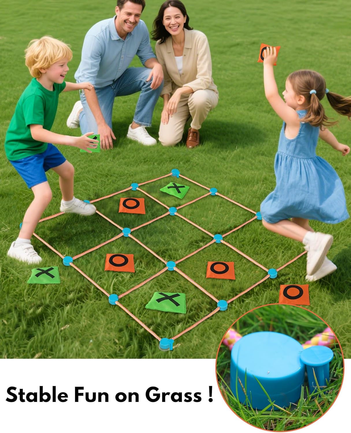 2-in-1 Giant Tic Tac Toe and Can Toss Game - Outdoor Games for Kids & Family, Backyard and Indoor Party Game Set with Bean Bags & Storage Bag