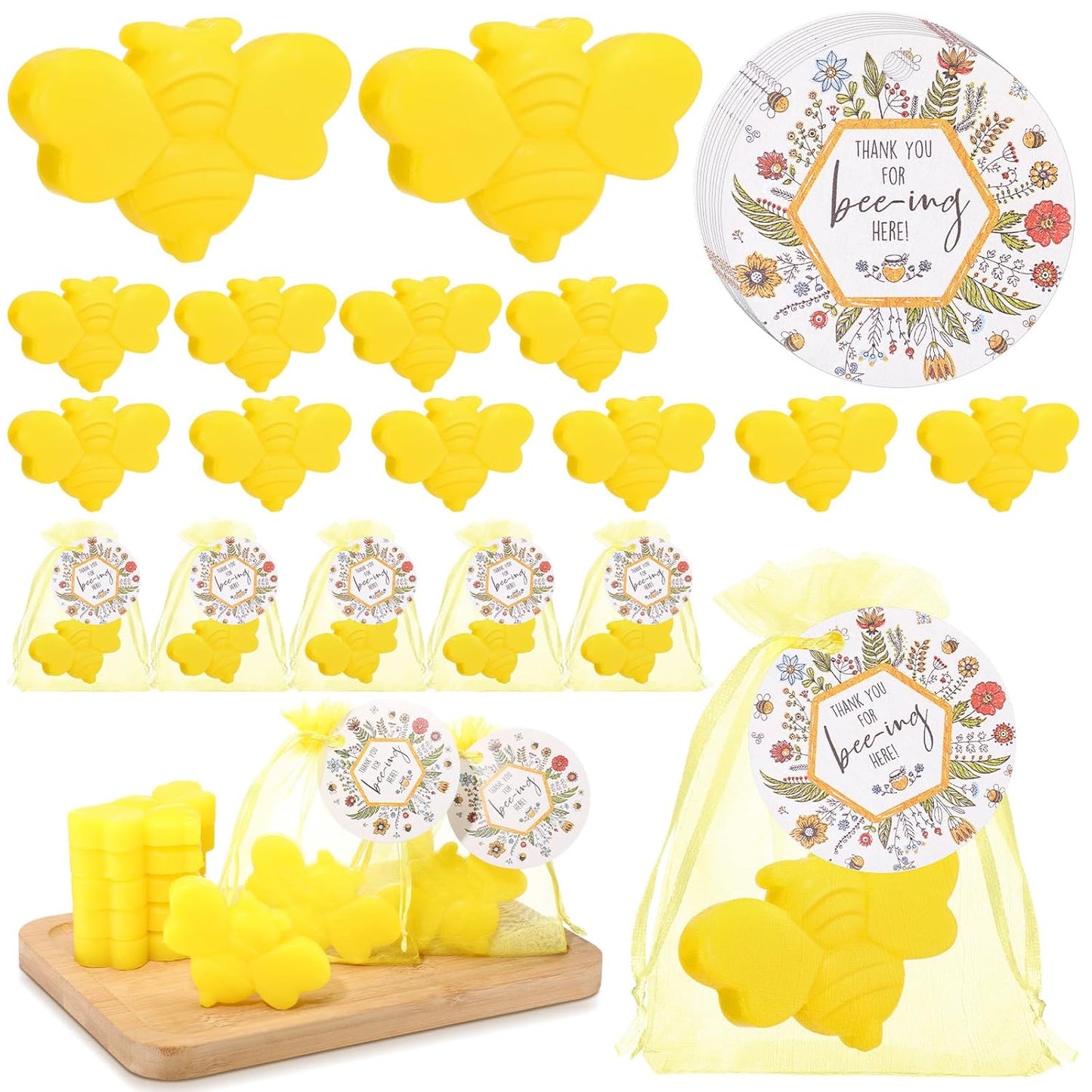 25 Sets Baby Shower Soap Favors for Guests Girl Boy Mini Bee Handmade Scented Soaps with Thank You Tags and Organza Bags for Shower Gender Reveal Party Favors