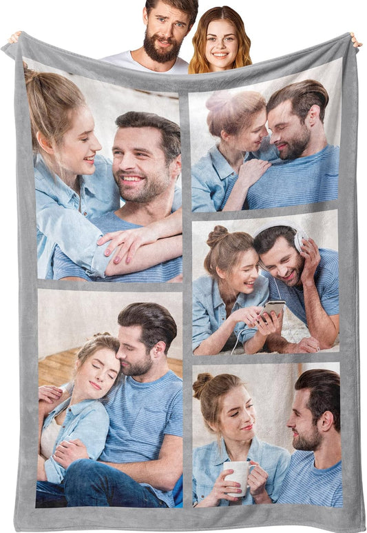 Custom Blanket with Photos Personalized Picture Throw Blankets Gifts for Women Lover Friend Customized Picture Gifts Flannel Blanket Christmas Anniversary Birthday Wedding 40"X50" Made in USA