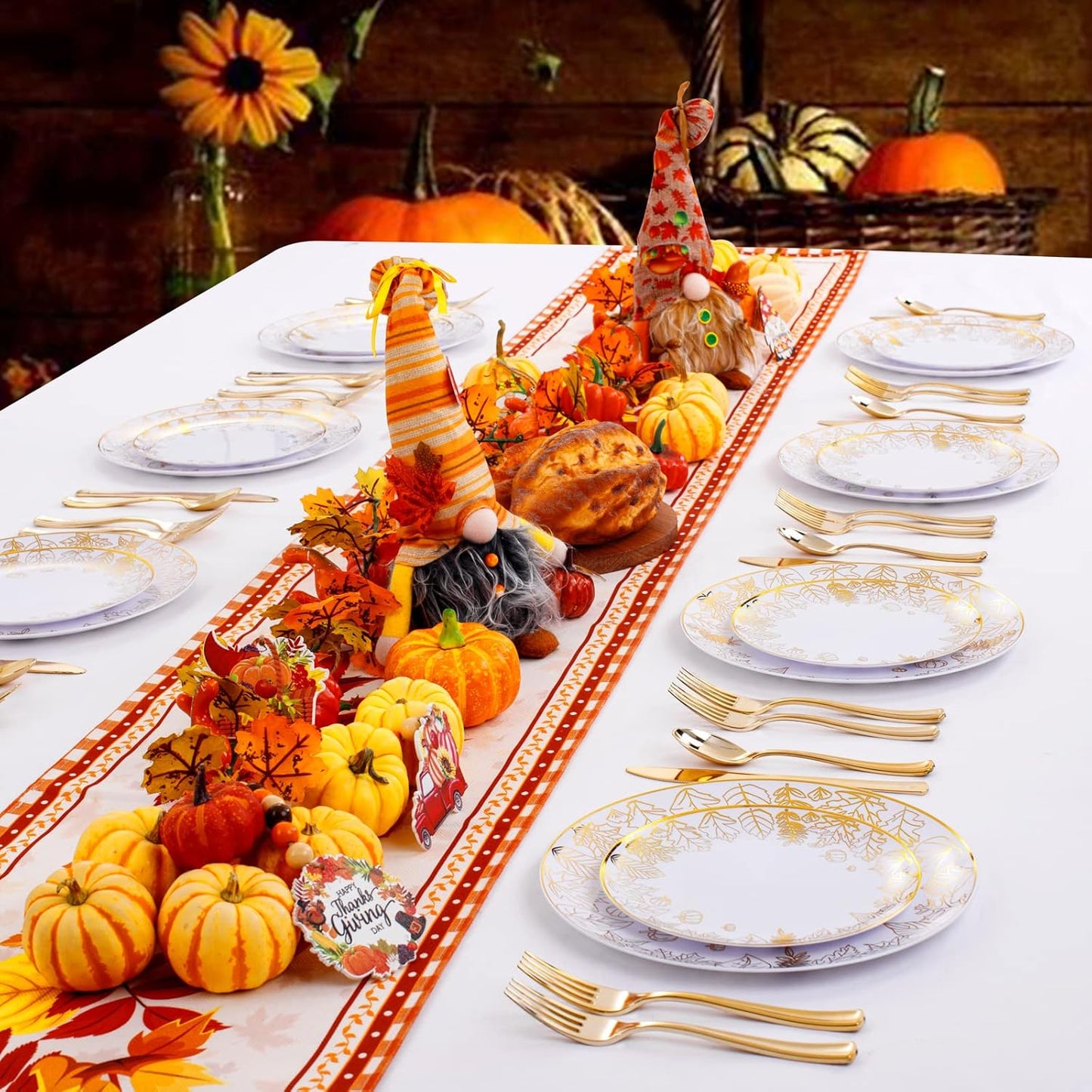 LIYH 60pcs Gold Plastic Plates,Plastic Thanksgiving Plates,30 Plastic Dinner Plates 10.25",30 Dessert Plates 7.5", Dessert Plates Prefect for Fall Tableware,Thanksgiving Decor