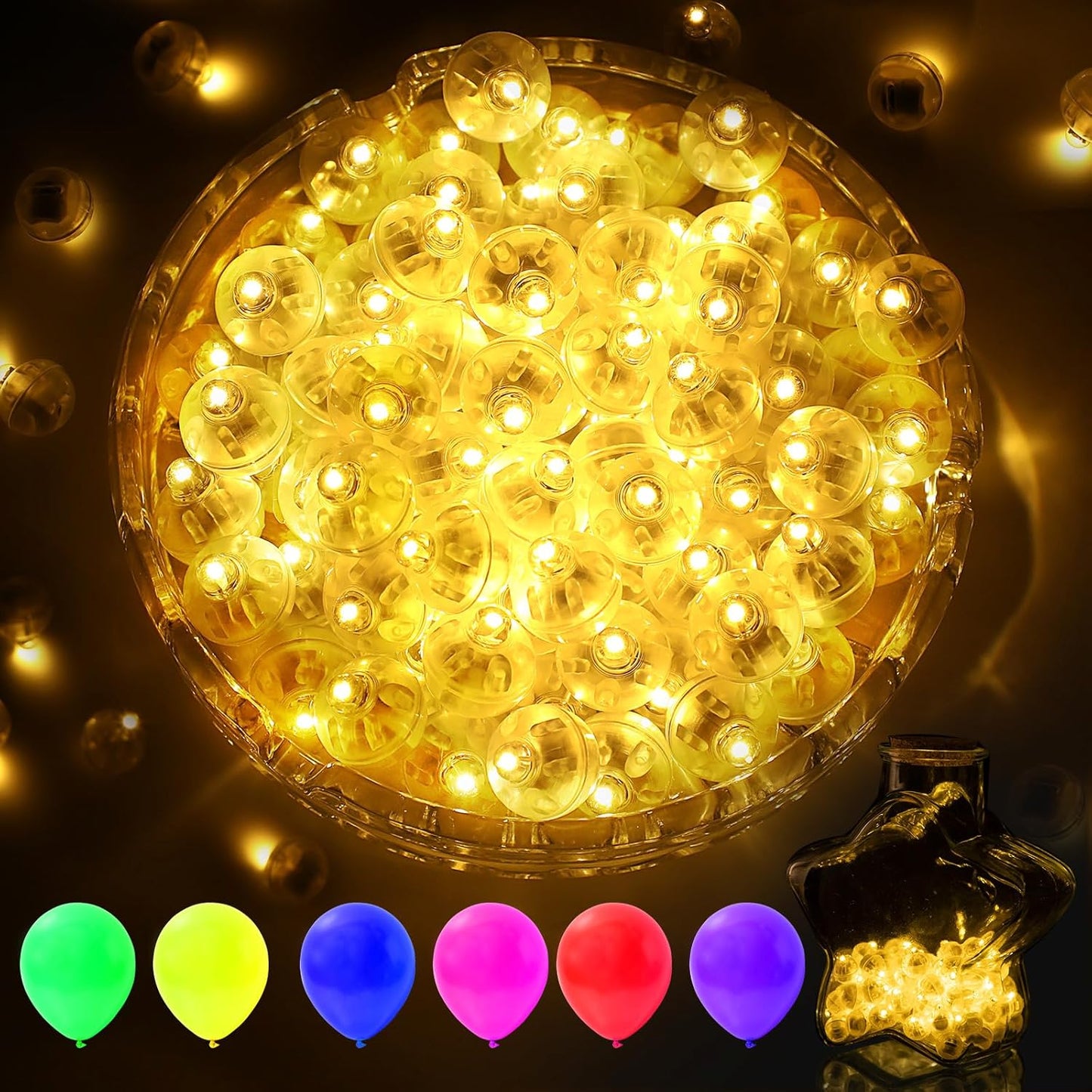 AIKEI 200pcs LED Balloon Lights,Warm White Mini Balls Lights,Long Standby Time Party Lamps,Waterproof for Paper Lantern,Easter Eggs Decor, Halloween Wedding Birthday Party Decoration