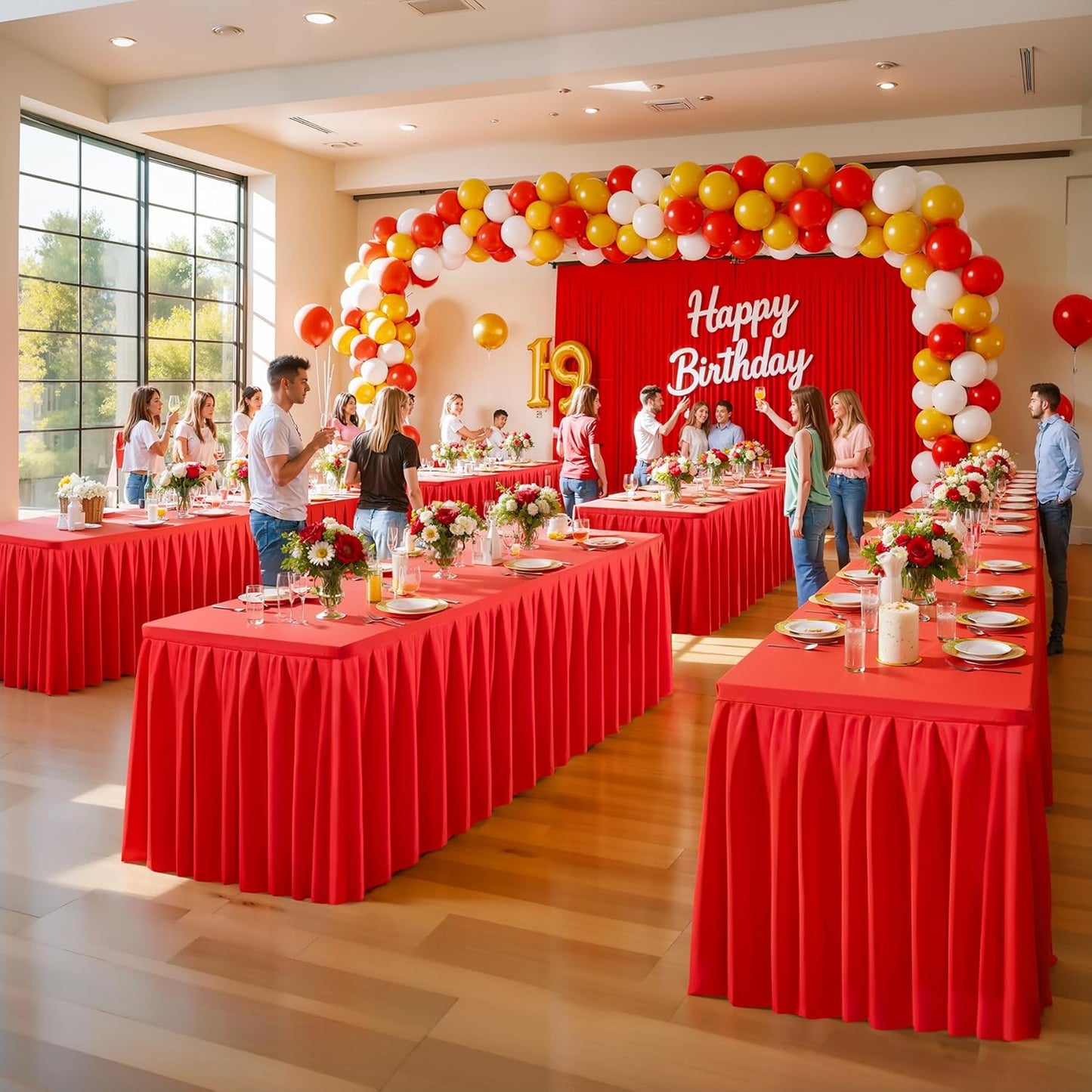 8 Pack Red Rectangle Tablecloth 6 FT Stretch Spandex Fitted Table Cloth for 6 Foot Rectangle Tables Banquet Tablecloths Wrinkle Free Table Cover Skirt Ruffle Tablecloth for Party Wedding Birthday