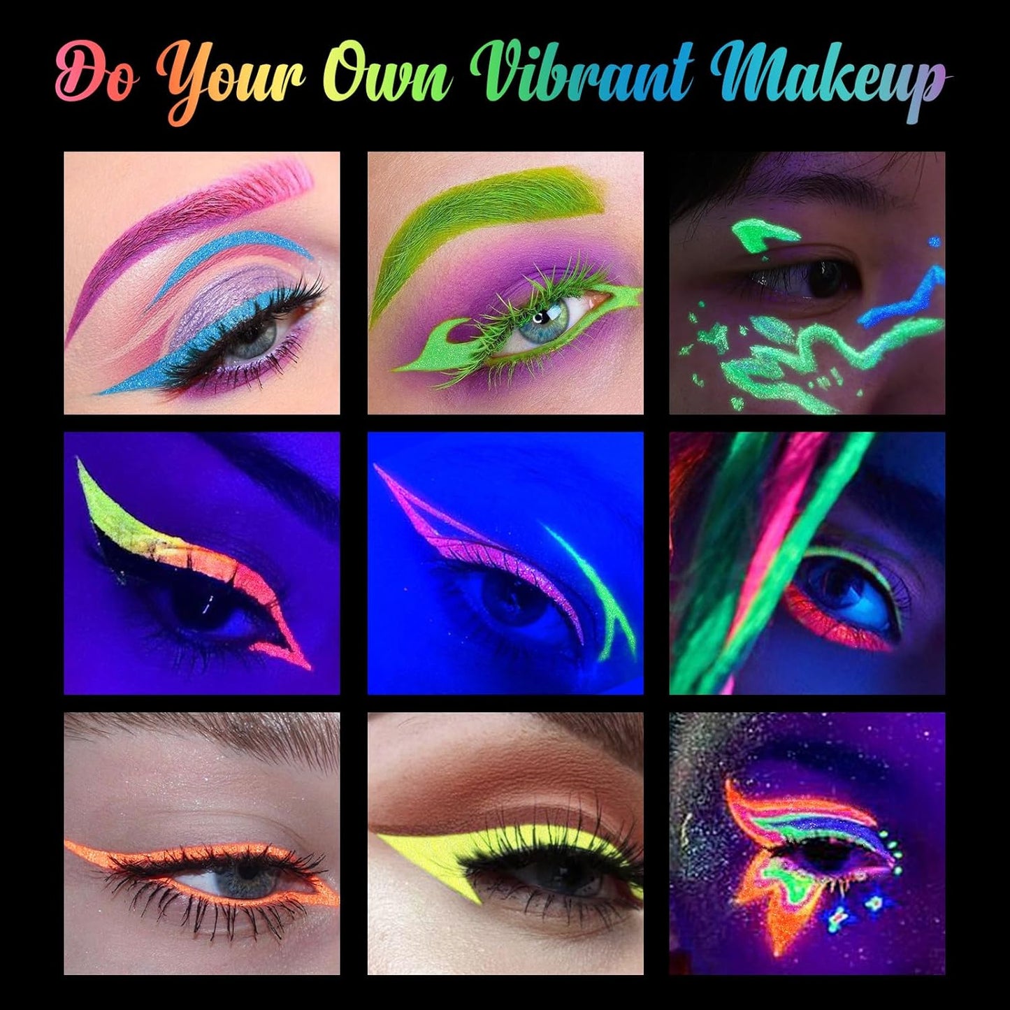 BOBISUKA UV Shimmer Glow Liquid Eyeliner Set, 7 Colors Glitter Neon Colored Eyeliners Pen, Colorful Waterproof Pigmented Graphic Liners, Metallic Eye Makeup Kit for Rave Accessories Party