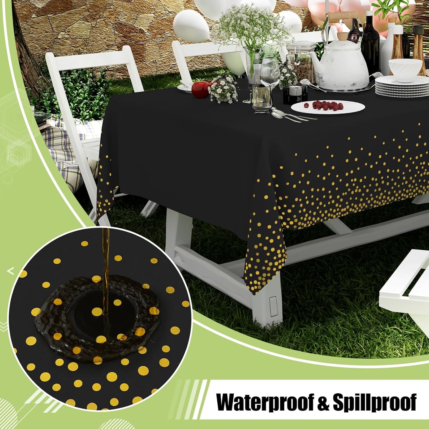 Smiry 54 Inch x 100 Feet Disposable Table Cover Roll, Black & Gold Plastic Table Cloth in Cut-to-Size Box with Slide Cutter, Waterproof Rectangle Tablecloths for Weddings, Banquets, Outdoor