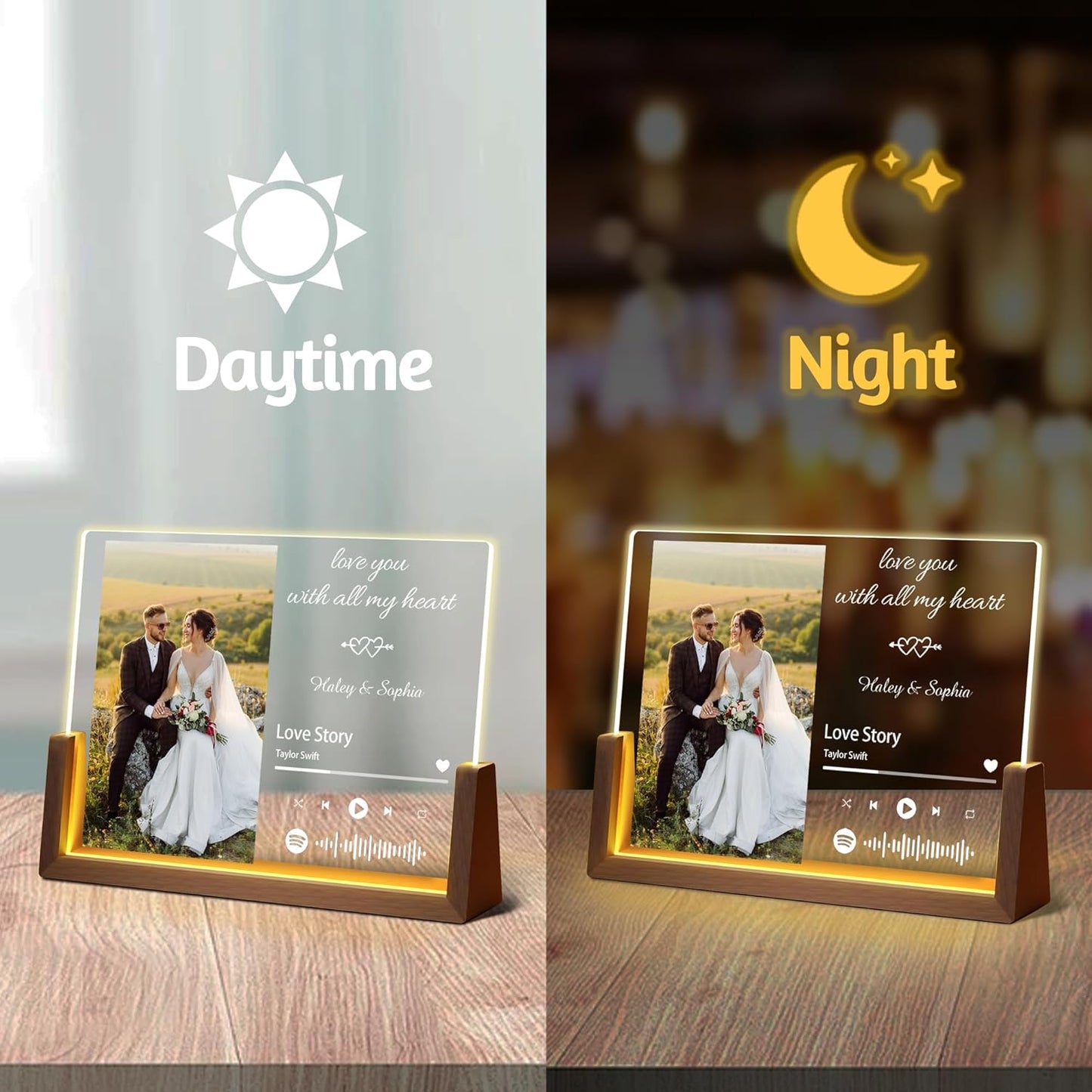 Personalized Valentine's Day Couple Gifts For Him Her, Custom Acrylic Spotify Plaque Christmas Gifts For Boyfriend Girlfriend,Custom LED Picture Frame For Women Men Anniversary Birthday Wedding Gift