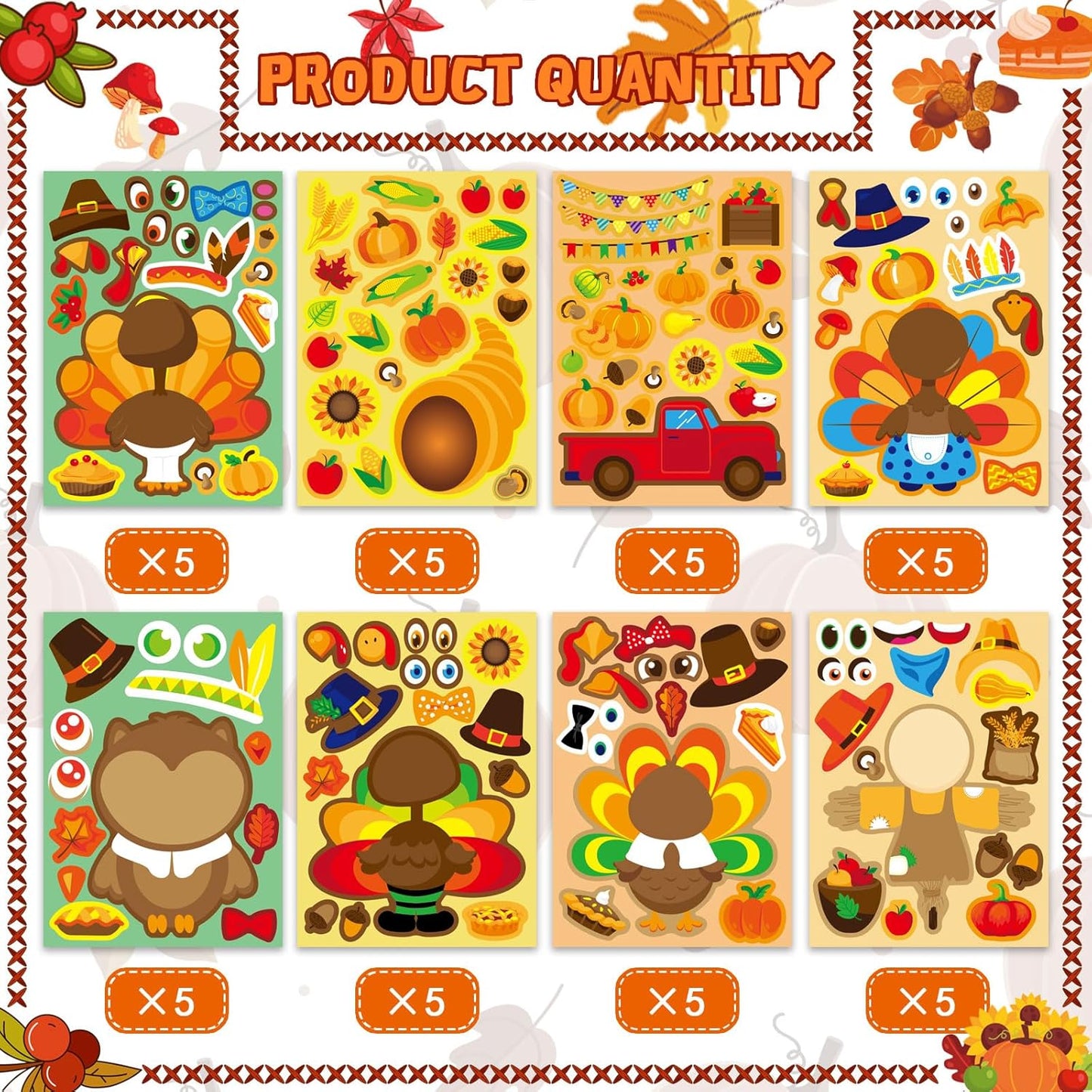 Thanksgiving Stickers for Kids 40 Sheets Make a Turkey Face Sticker Thanksgiving Party Games Favors Supplies Turkey Games Crafts Stickers Autumn Fall Sticker Thanksgiving Decorations Teacher Reward