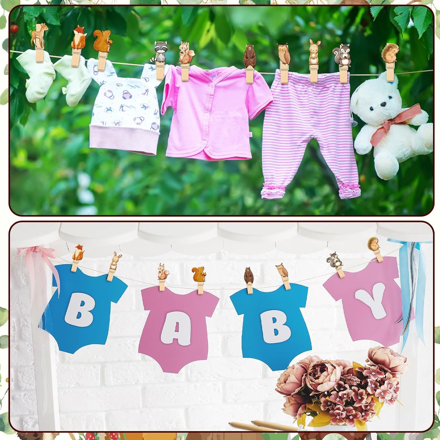 Patelai 321 Pcs Woodland Animal Baby Shower Game Supply for Girl or Boy 5 Set Include 50 Activity Card 20 Pencil 1 Don't Say Baby Sign 50 Clothespin for Price Is Right Prediction Bingo Party Decor