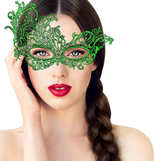 Gold Venetian Masquerade Mask for Women | Lace Mask w/Stick for Mardi Gras Halloween Party