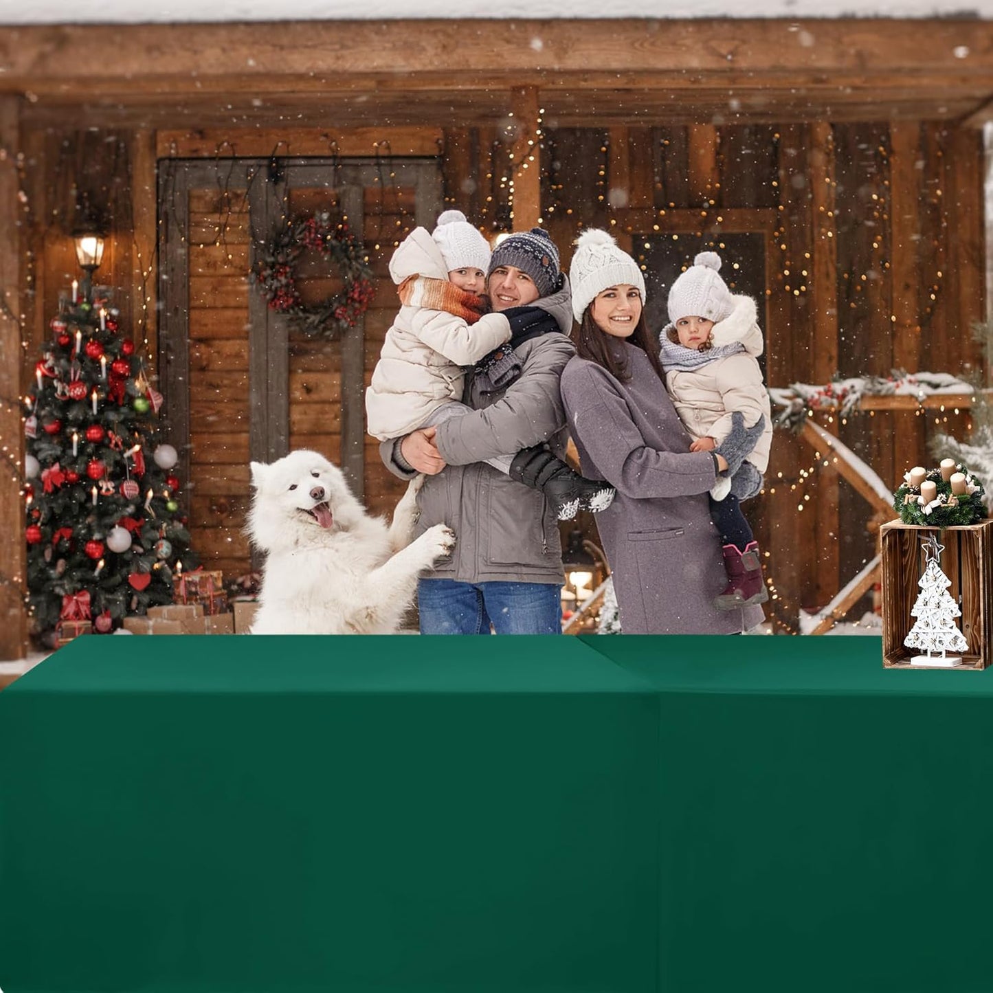 HolidayIdeas Fitted Green Table Covers - 96 x 30 Inch - 2 Pack Rectangle Tablecloths for 8 Foot Folding Tables, Polyester Fabric Table Cloth for Craft Show, Trade Show, Graduation Party