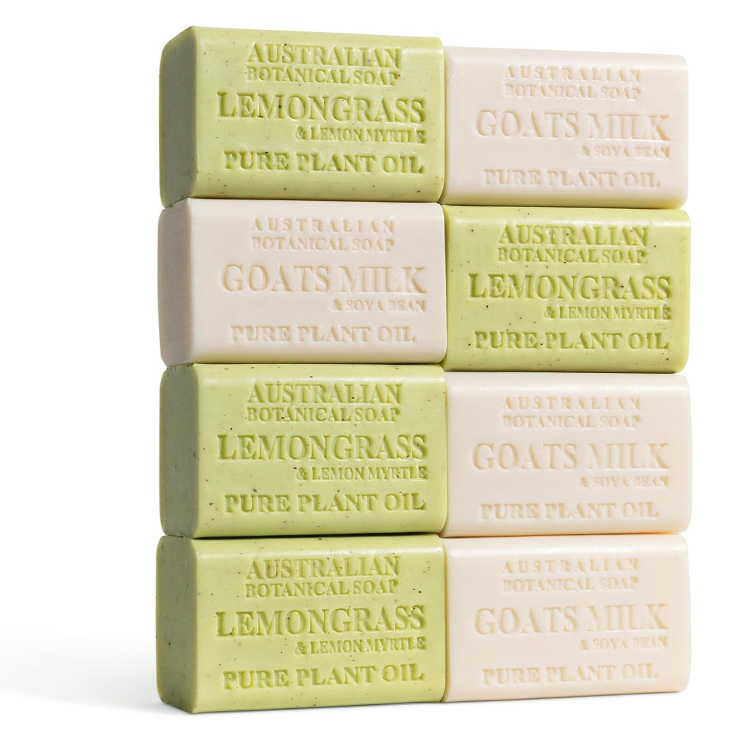 Australian Botanical Men's Soap Bars, Duo Pack Luxury Body and Beard Bars, Lemongrass and Goats Milk Soap, Gift for Men, 6.6 oz. 4 Bars of Each, 8 Pack