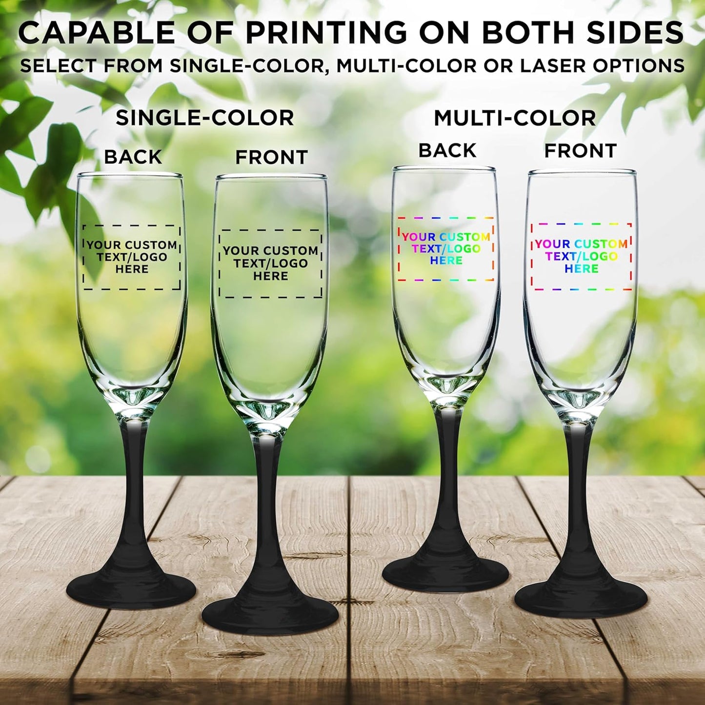DISCOUNT PROMOS Custom Premiere Champagne Flutes 6.25 oz. Set of 50, Personalized Bulk Pack - Elegant Drinkware for Weddings, Events, & Promotional Gifts - Black
