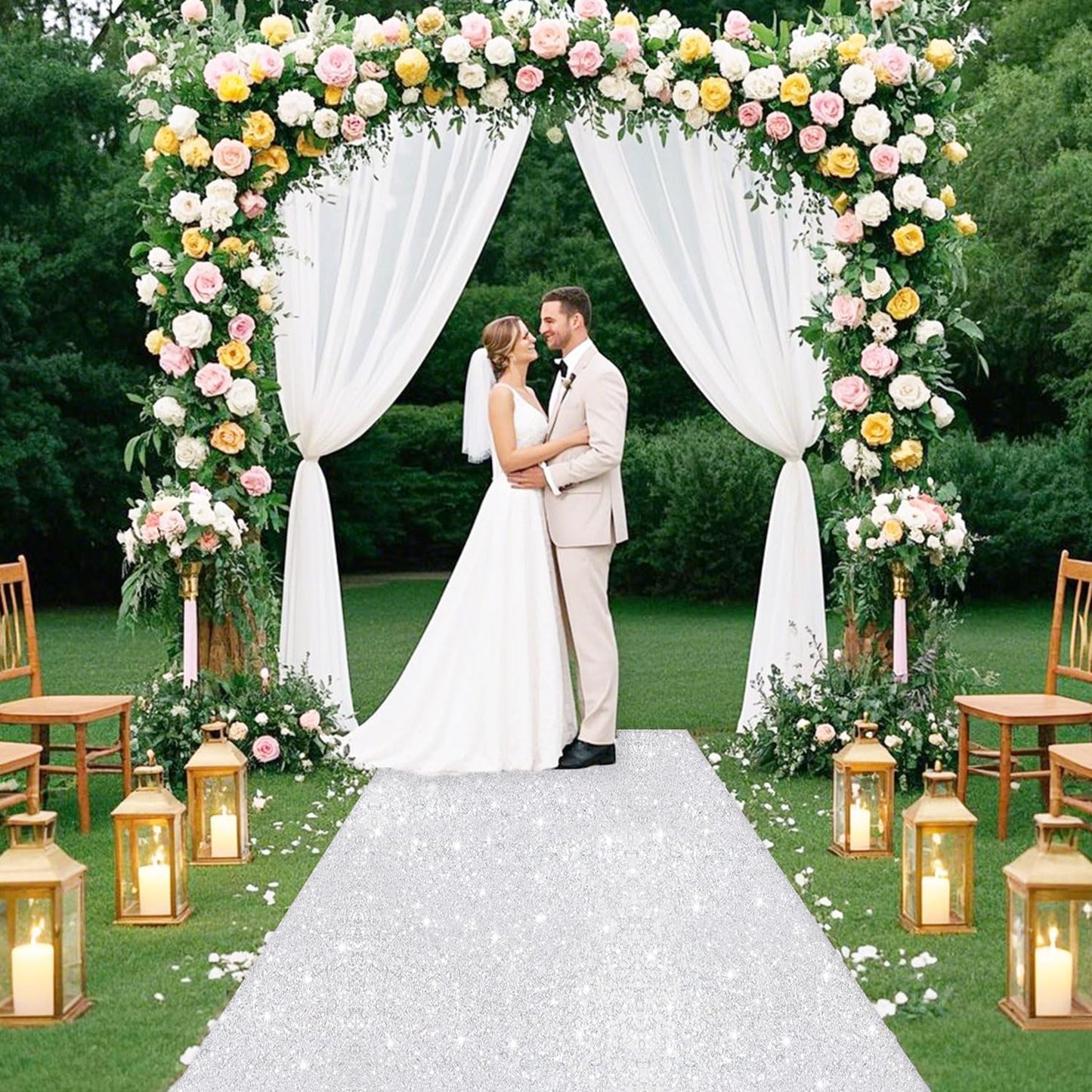 FUHSY Aisle Runners Silver Carpet Runner for Prom 4FT x 15FT Sparkly Wedding Runway Rug with Carpet Tapes Sequin Wedding Runner Aisle for Party Aisles Decorations