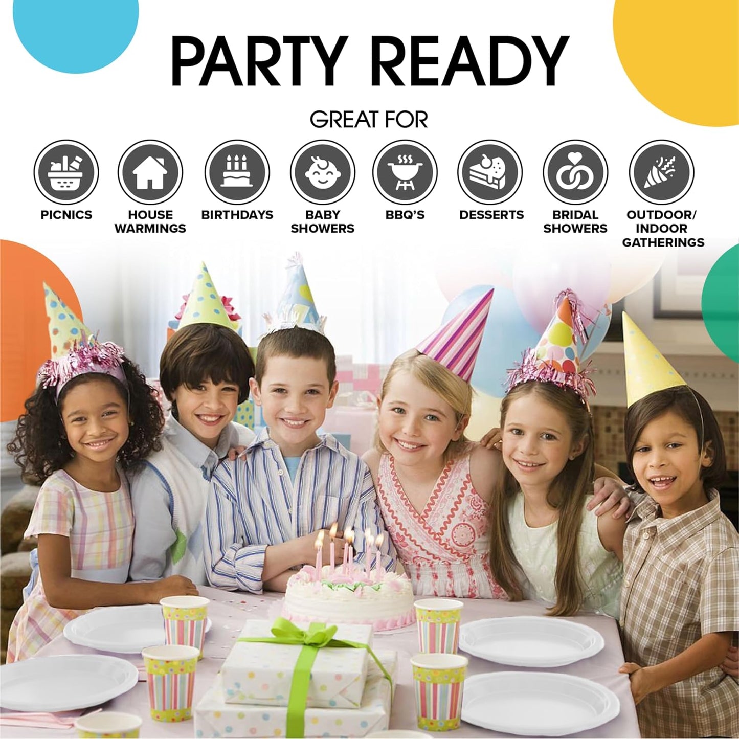 Party Solids White Plastic Plates Bulk 10" White Disposable Plates For Party Supplies 600 Pieces Disposable Dinner Plate Heavy Duty 350 GSM Plate Sets, Plastic Dinnerware Sets