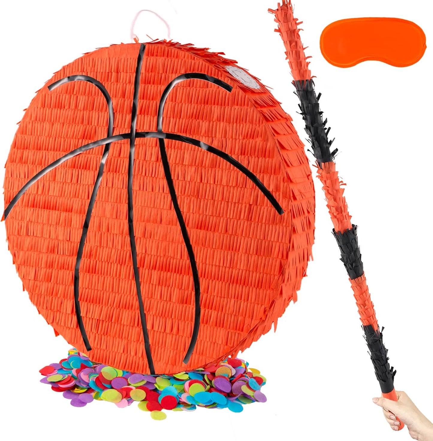 PCFING 18 Inch Basketball Piñata with 30 Inch Piñata Stick Blindfold Confetti for Boys Girls Adults Birthday Party Game Decorations, Anniversary Celebration, Fiesta