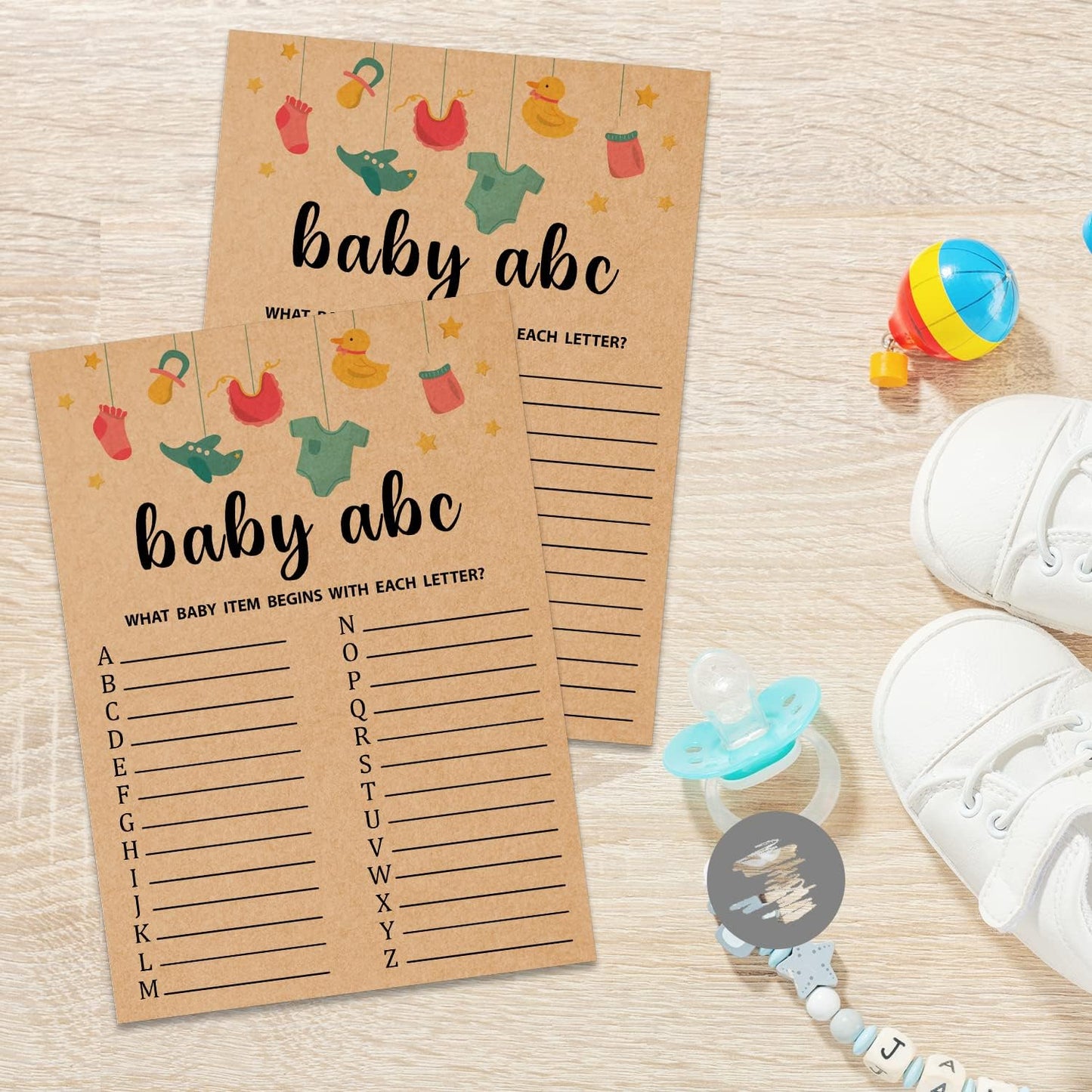 Baby ABC Baby Shower Game, 30 Count, Kraft, Tabletop Game, All Ages, English, Cardstock, Manual, Unisex, Baby Shower & Alphabet