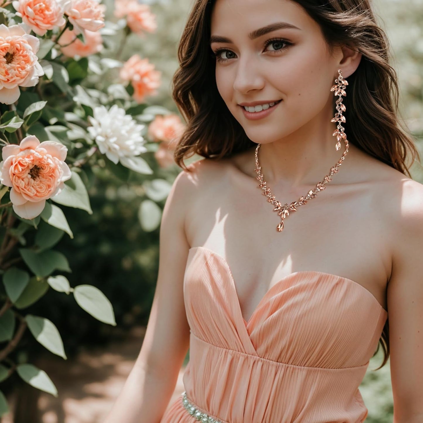 EVER FAITH Austrian Crystal Bridal Bridesmaid Jewelry Sets, Elegant Marquise Rhinestone Leaf Necklace Dangle Earrings Tennis Bracelet Set for Women