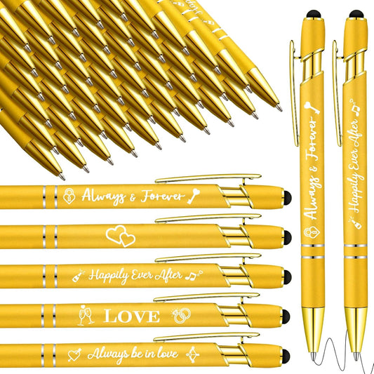 Kisston 36 Pcs Wedding Pens Bulk Bridal Shower Pens Favors Bachelorette 6 Styles Retractable Ballpoint Wedding Favors Supplies for Guest Game Office(Gold)