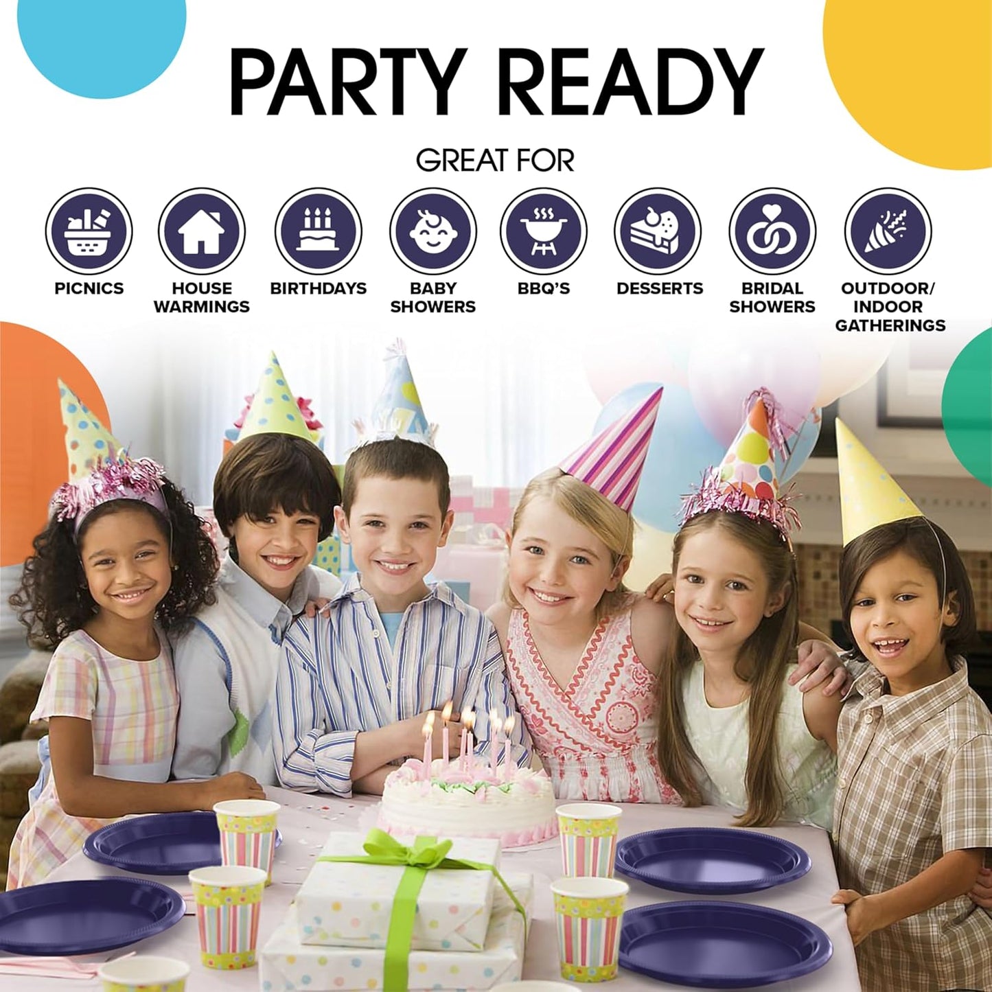 Exquisite Party Solids Navy Plastic Plates For Party 10" Navy Disposable Plates Heavy Duty 100 Pcs Plastic Dinnerware Sets Heavy Duty 350 GSM Disposable Dinnerware Set