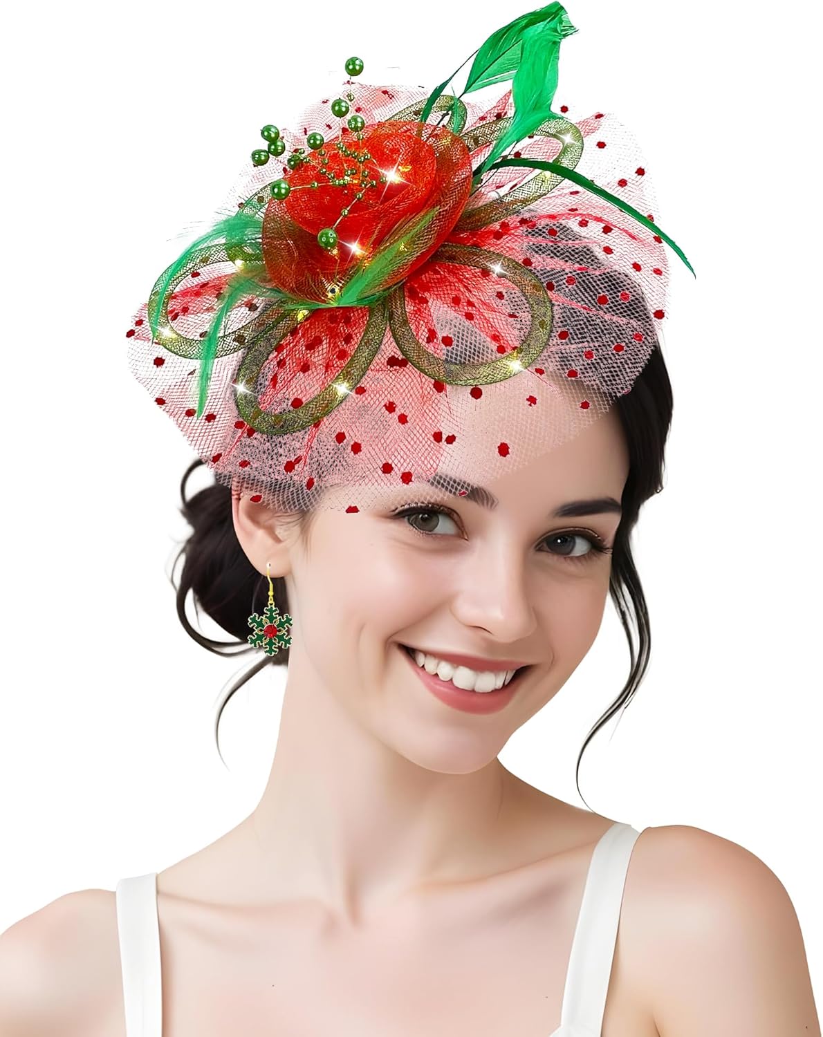 Fascinator Hat for Women LED Light up Tea Party Hats Mesh Veil Headband for Women