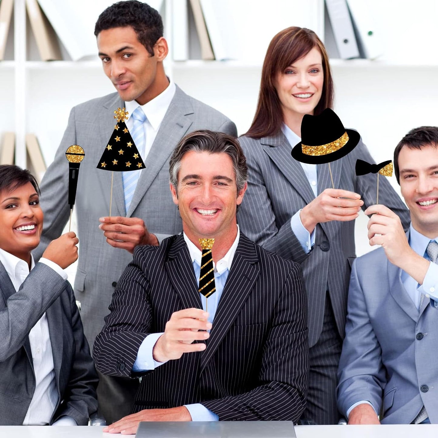 Zonon 24 Pieces Funny Photo Booth Props:Halloween,Christmas,Family Reunion, Class Reunion, Birthday, Weddings, Prom Disco Mardi Gras Party Supplies - Mix of Hats, Lipstick, Tie(Golden)