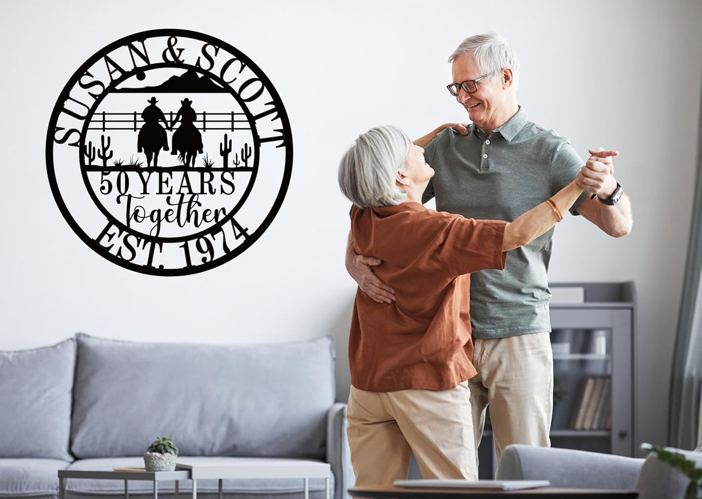 Personalized 50th/60th/25th/30th/40th/10th Anniversary Wedding Gifts for Couple Parents, Customized Cowboy and Cowgirl Couple Sign, Personalized Cowboy Name Sign, Cowboy Home Decor, Birthday Gift