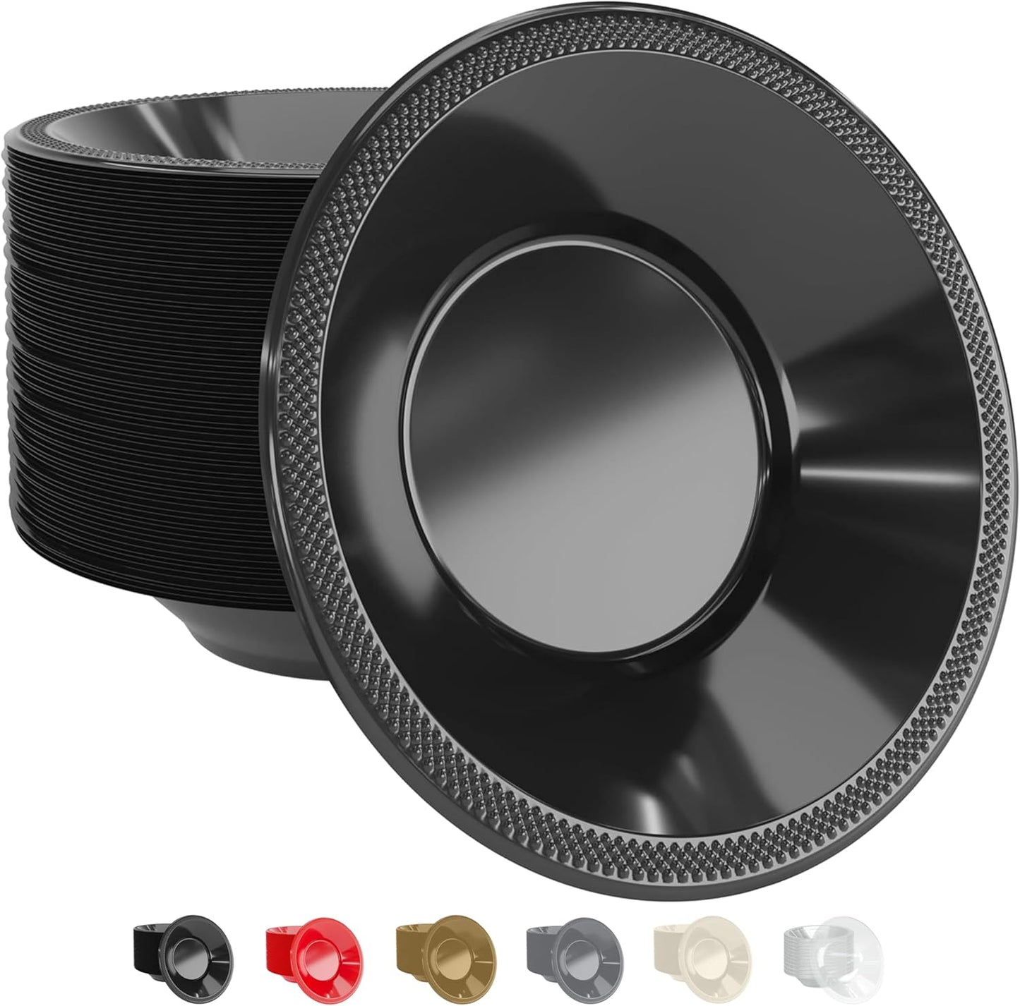 12 Oz Black Plastic Bowls Disposable Bowls for Hot Food Soup 50 Pcs - For Soup, Salad, Cereal, Desserts & Party Supplies