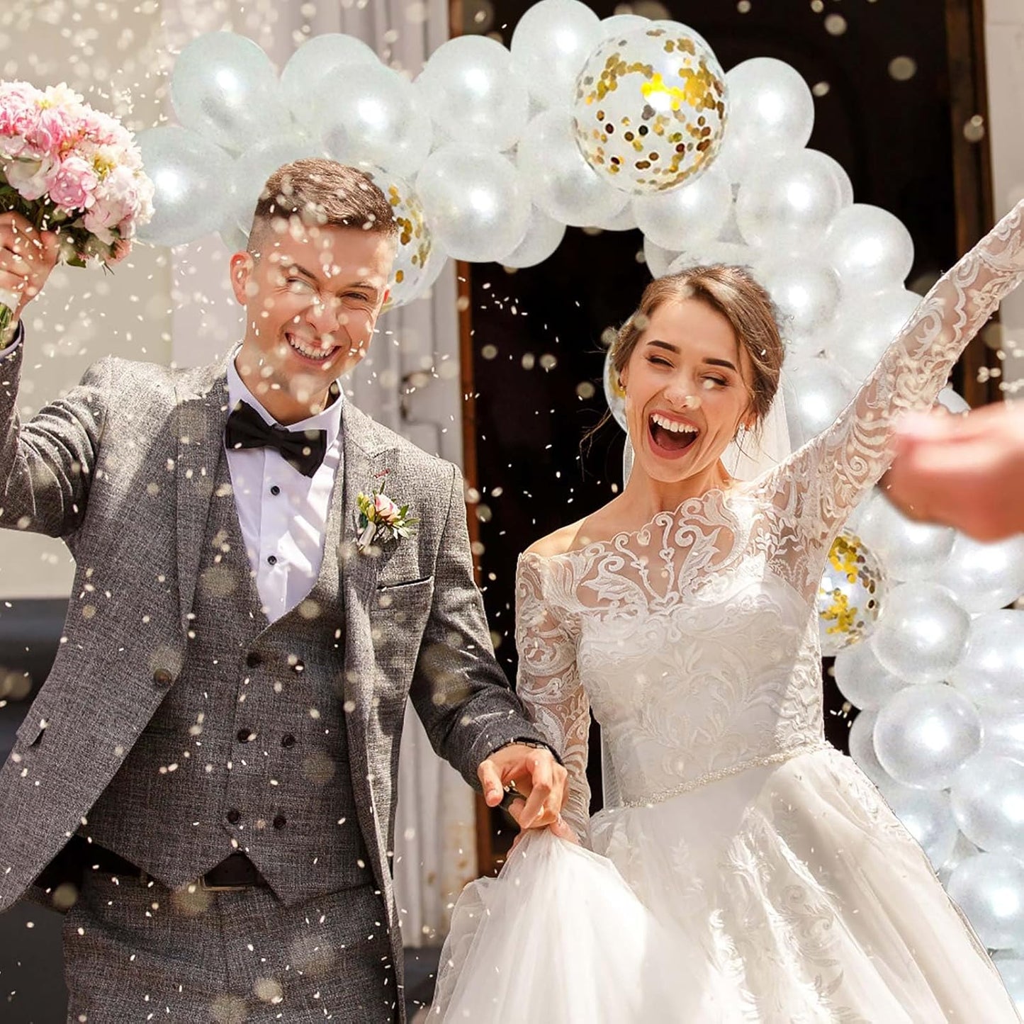 DIY Balloon Arch & Garland kit, 113Pcs White Party Balloons Decoration Set, Gold Confetti Balloons & White Latex Balloons for Baby Shower, Wedding, Birthday, Graduation, Anniversary Organic Party