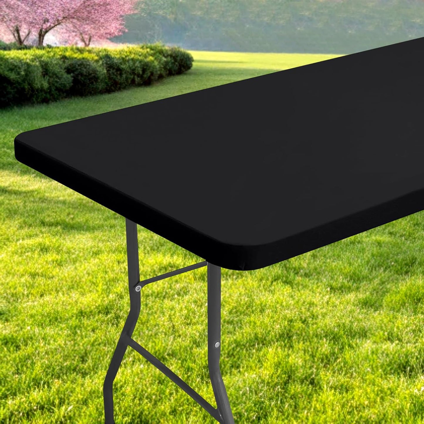 Rectangle Table Cloth, Waterproof Elastic Fitted Tablecloth for 4 Foot Folding Tables, Washable Polyester Tablecloths for Picnic, Camping, Outdoor (Black, 30"x48")