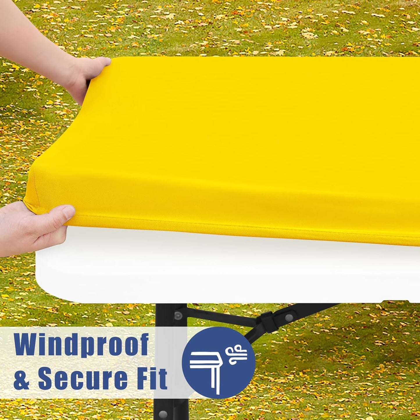 Spandex 4 Foot Rectangle Table Cloth 2 Pack, Elastic Fitted Tablecloths for Picnic, Stretch Washable Patio Table Cover for Outdoor, Camping, Banquet and Parties (Yellow, 30"x48")