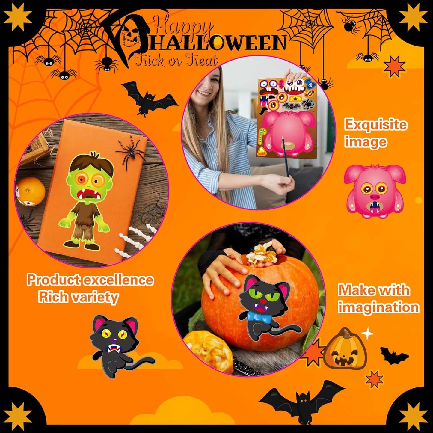 Halloween Make a Face Stickers 40PCS - Mix and Match Character Sheets With Vampires, Witches, Mummies, Zombies, Ghosts, Monsters - Party Games