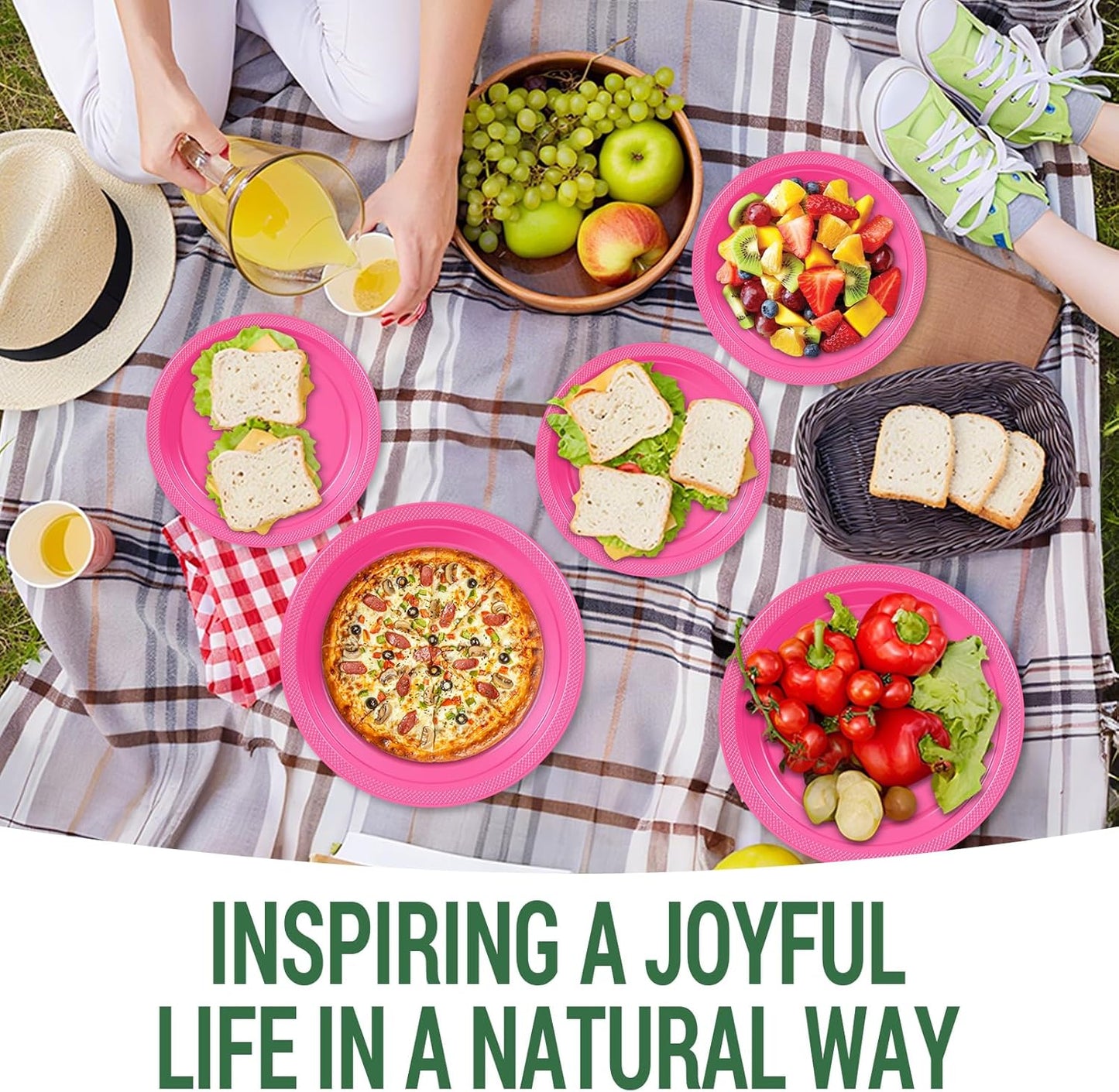 50 Hot Pink Plastic Plates For Party, Includes 25-9" & 25-7" Cake Dessert Plastic Dinner Plates Disposable For Party Supplies