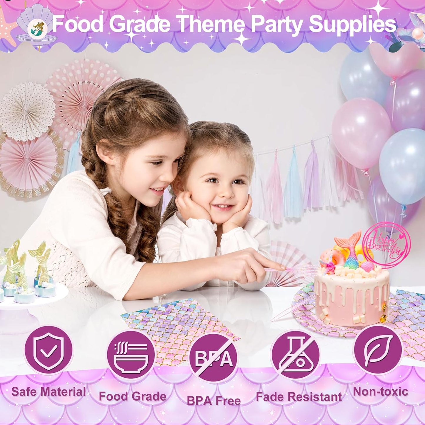 120 Pieces Mermaid Scale Birthday Party Tableware Set - Includes Plates, Napkins, Forks - Ocean Themed Decorations for Girls Party - Ideal for 30 People