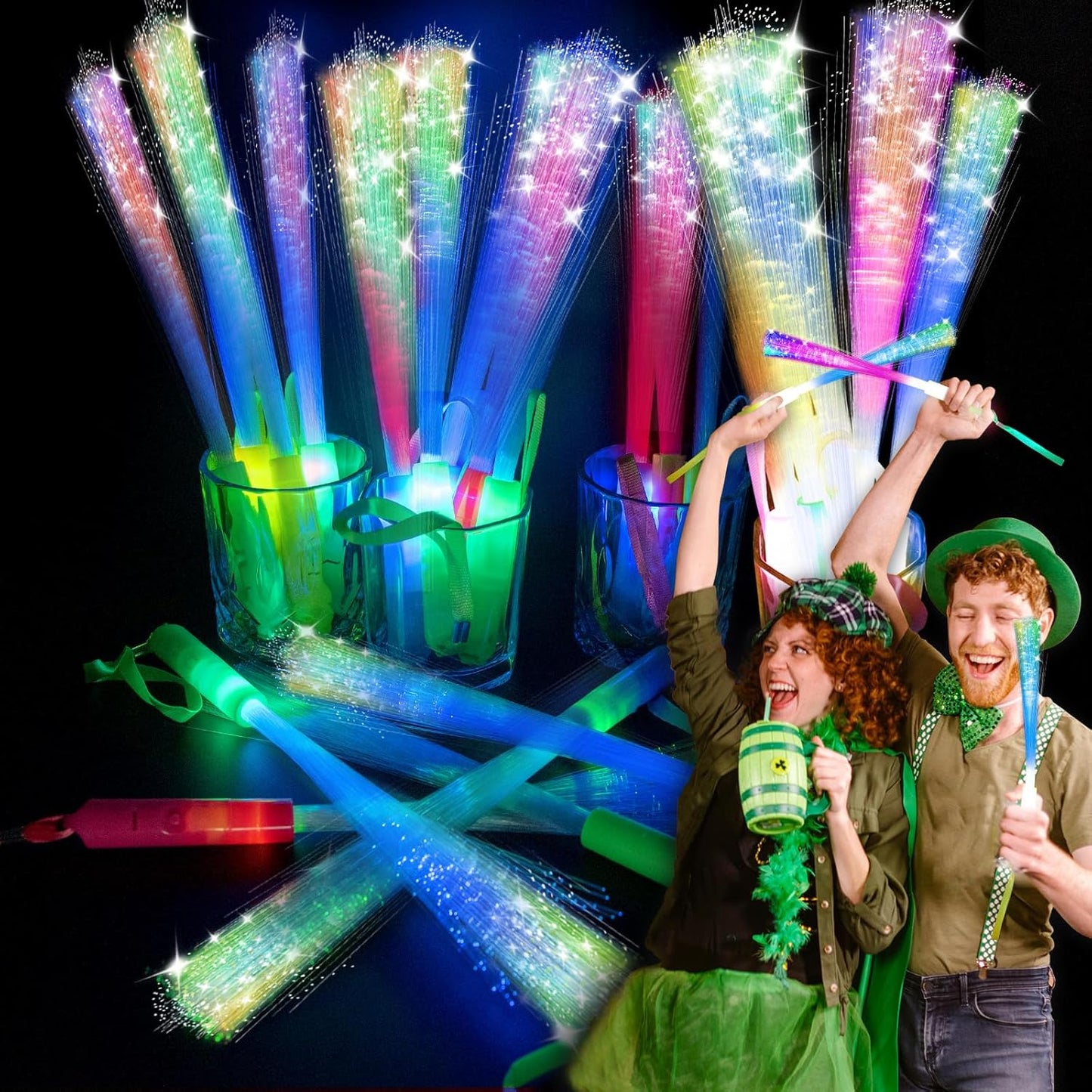 28 PCS Glow Fiber Wands Sticks, New Year's Glow Sticks, LED Light Wands, Glow in The Dark Party Supplies, Fiber Optic Wands, LED Flashing Sticks, Fiber Optic Light Wand Stick for Party