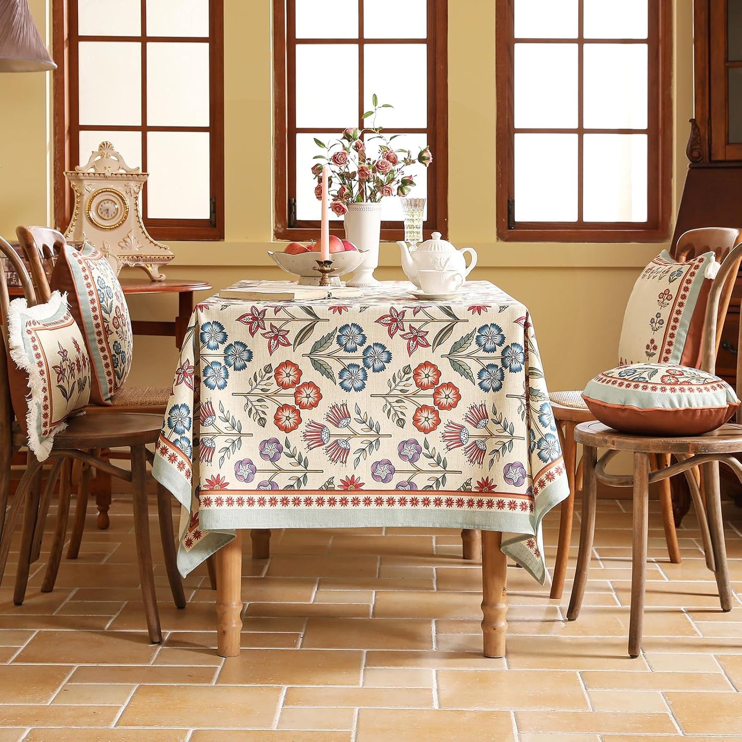 French Linen Square Tablecloth,Vintage Colorful Multiple Prints Soft and Durable Tablecloths,Decor Table Cover for Kitchen,Dining,Tea Party,Thanksgiving,Christmas,67"*67"-Lohi