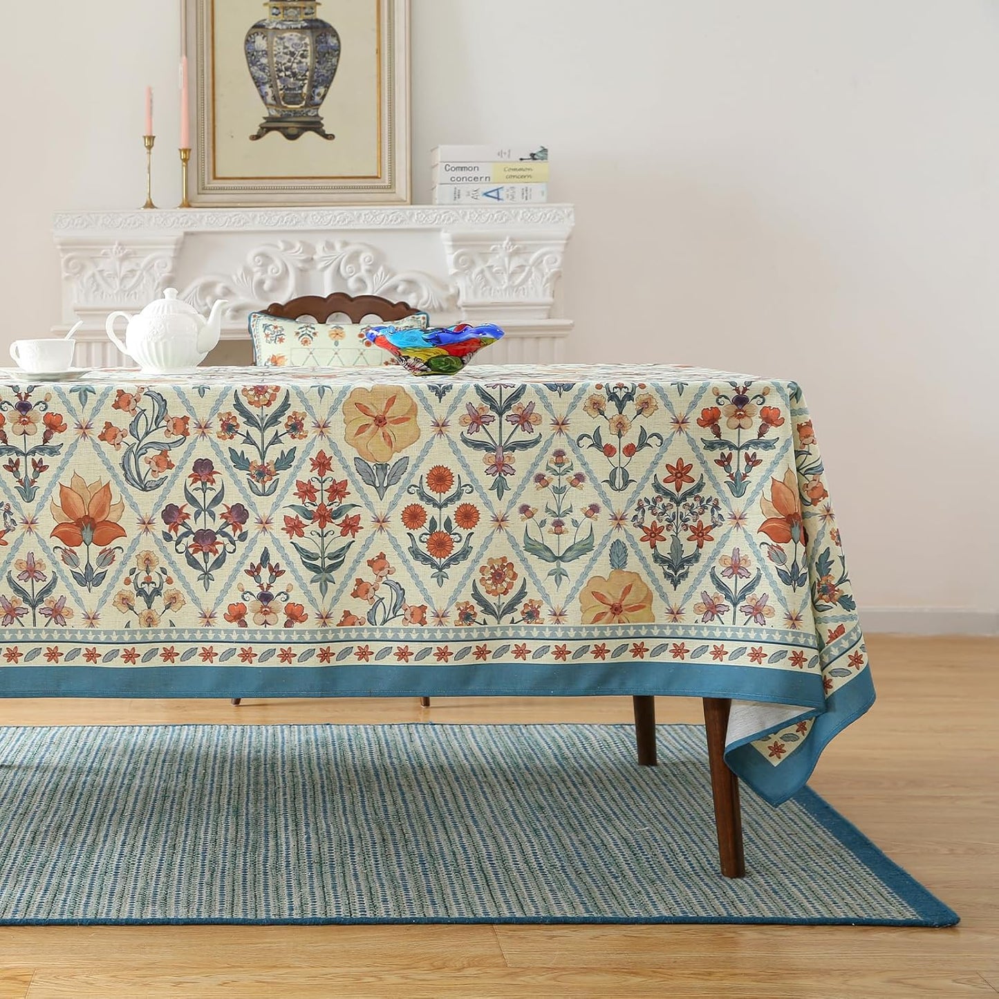 ISAENNE Designer Linen Elegant Small Rectangular Tablecloth,Colorful Floral Bohemian Table Cloth,Wrinkle Resistant Decor Tablecloths for Dining Thanksgiving Kitchen,55"*71"-Floralsea A