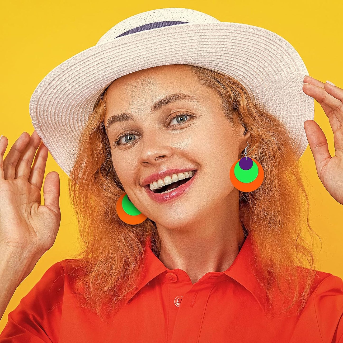 Yinkin 6 Pairs 80s 90s Neon Earrings Lightning Earrings for Women Halloween Costume Party Dancing Glow Party Accessory