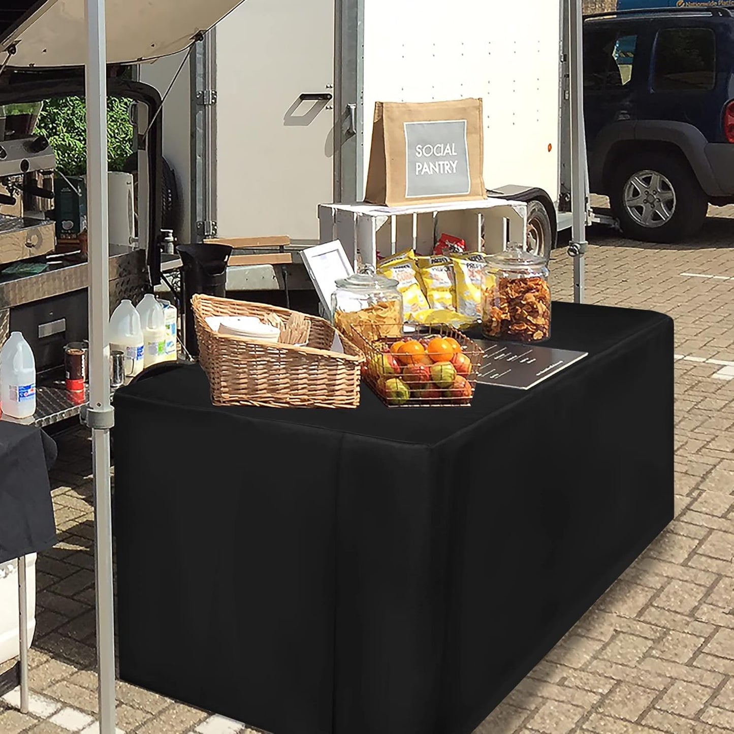 HolidayIdeas 2 Pack Fitted Tableclothes - 48 x 24 Inch - Black Rectangle Tablecloths for 4 Foot Tables, Fabric Table Cover Protector for Parties, Craft Show, Trade Show