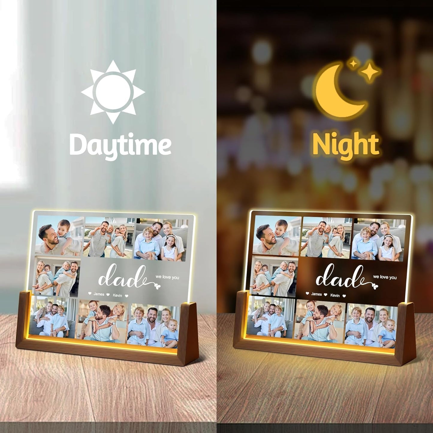 Personalized Dad Gifts For Fathers Day, Fathers Day Christmas Gifts From Daughter Son Kids Wife, Custom Acrylic Plaque LED Picture Frame With Photo Name, Customized Gift For Dad Grandpa Husband