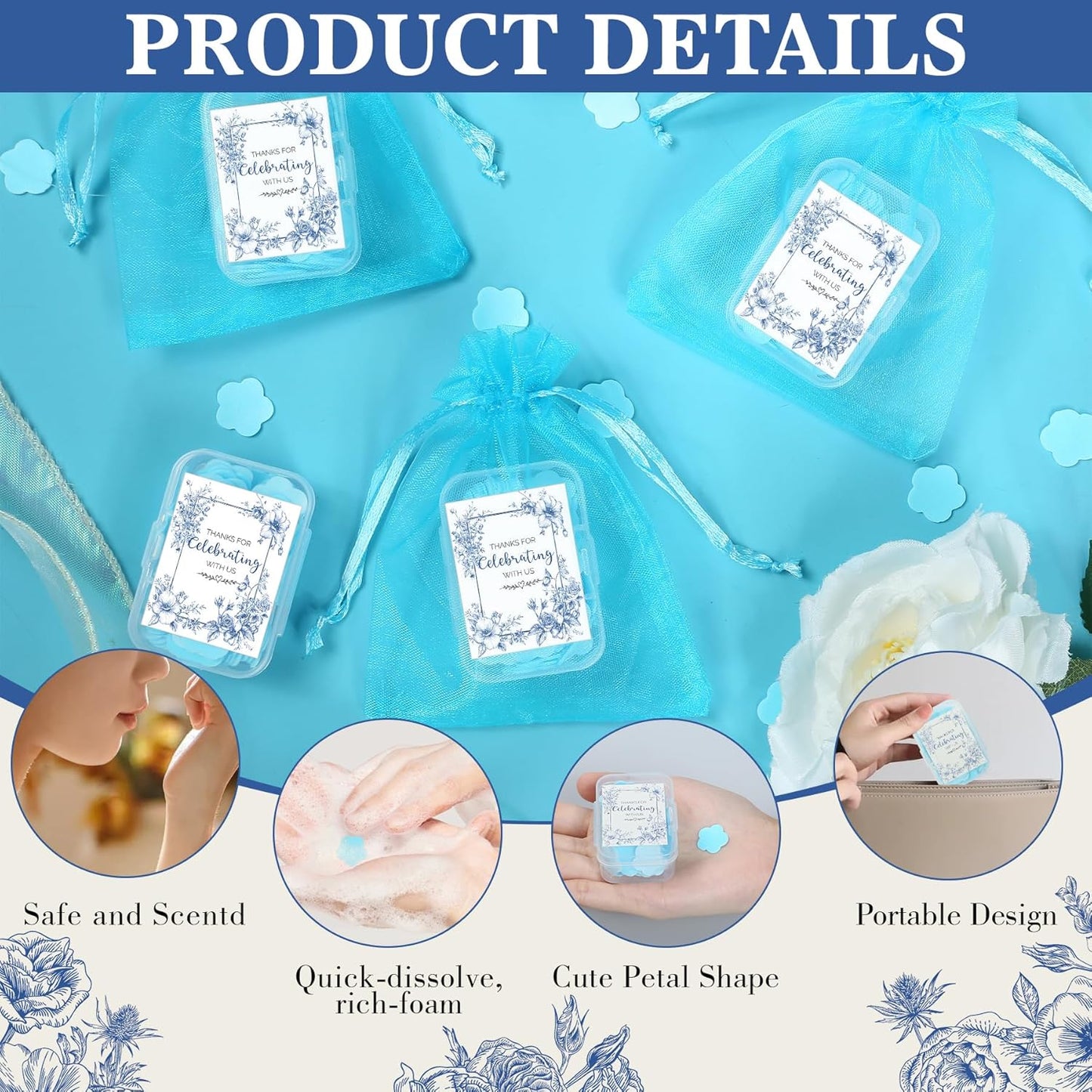 Something Blue Before I Do Bridal Shower Decorations - 24 Pcs Something Blue Before I Do Party Soap Favors Gifts, Floral Bachelorette Wedding Engagement Party Decorations Supplies for Guests